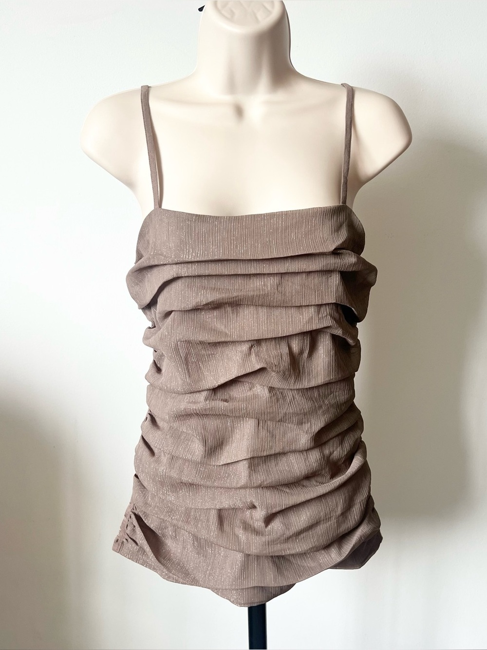 Express Y2K Ruched Taupe Spaghetti Strap Tank Top Size S